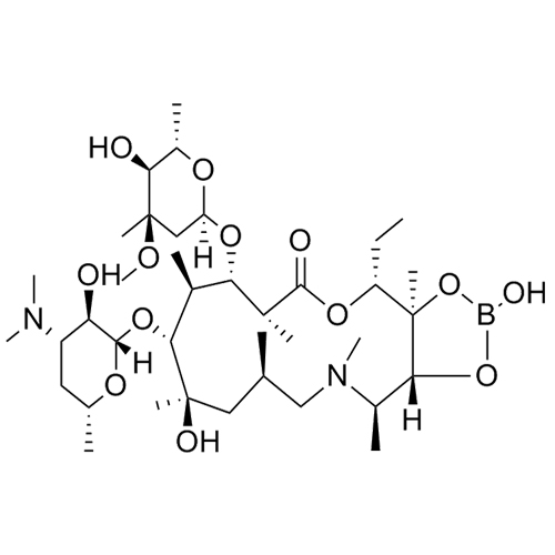 Show details for Azithromycin Impurity 6 (Azithromycin 11,12-hydrogenborate) Picture of Azithromycin Impurity 6 (Azithromycin 11,12-hydrogenborate)