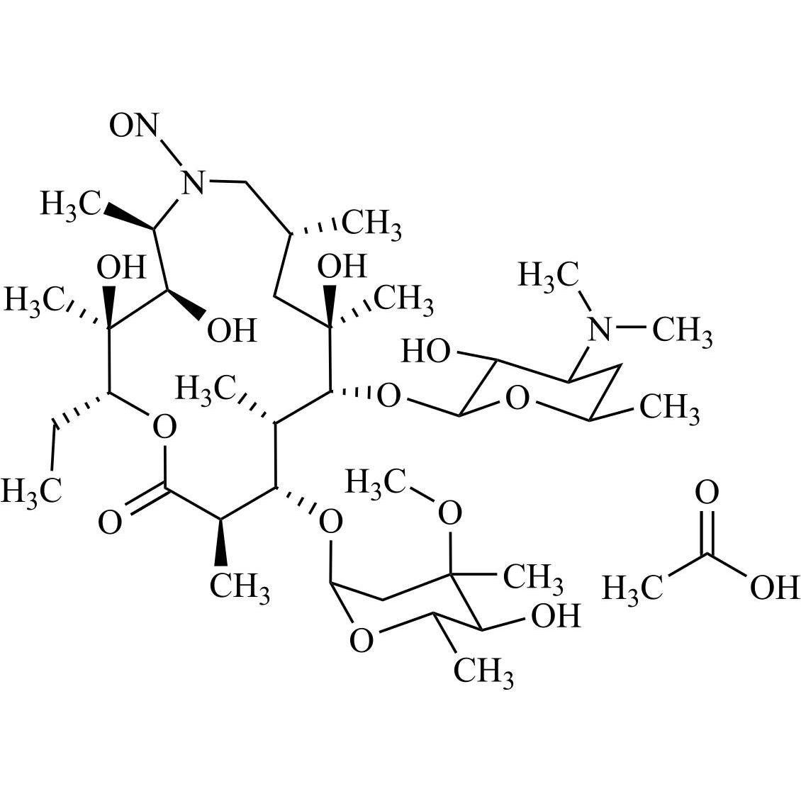 Picture of N-Nitroso Azithromycin EP Impurity A Acetate (N-Nitroso Azathramycin Acetate, N-Nitroso Desmethyl Azithromycin Acetate)