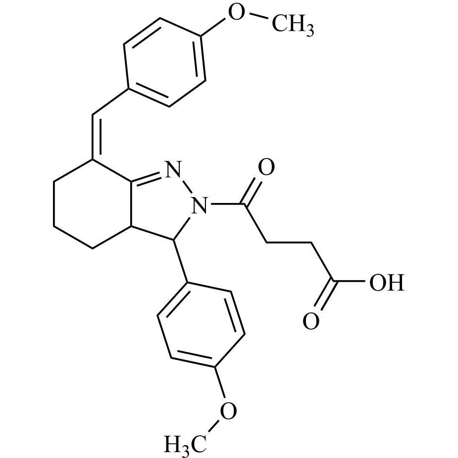 Show details for (E)-4-(7-(4-methoxybenzylidene)-3-(4-methoxyphenyl)--hexahydro-2H-indazol-2-yl)-4-oxobutanoic acid Picture of (E)-4-(7-(4-methoxybenzylidene)-3-(4-methoxyphenyl)--hexahydro-2H-indazol-2-yl)-4-oxobutanoic acid
