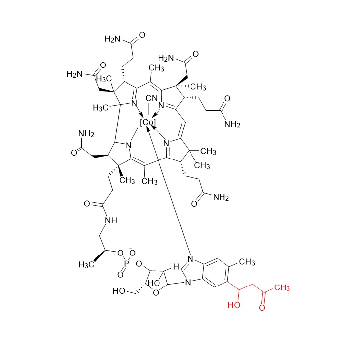 Picture of Cyanocobalamin [5-methyl-6-(4-hydroxy-butan-2-one)benzimidazoly