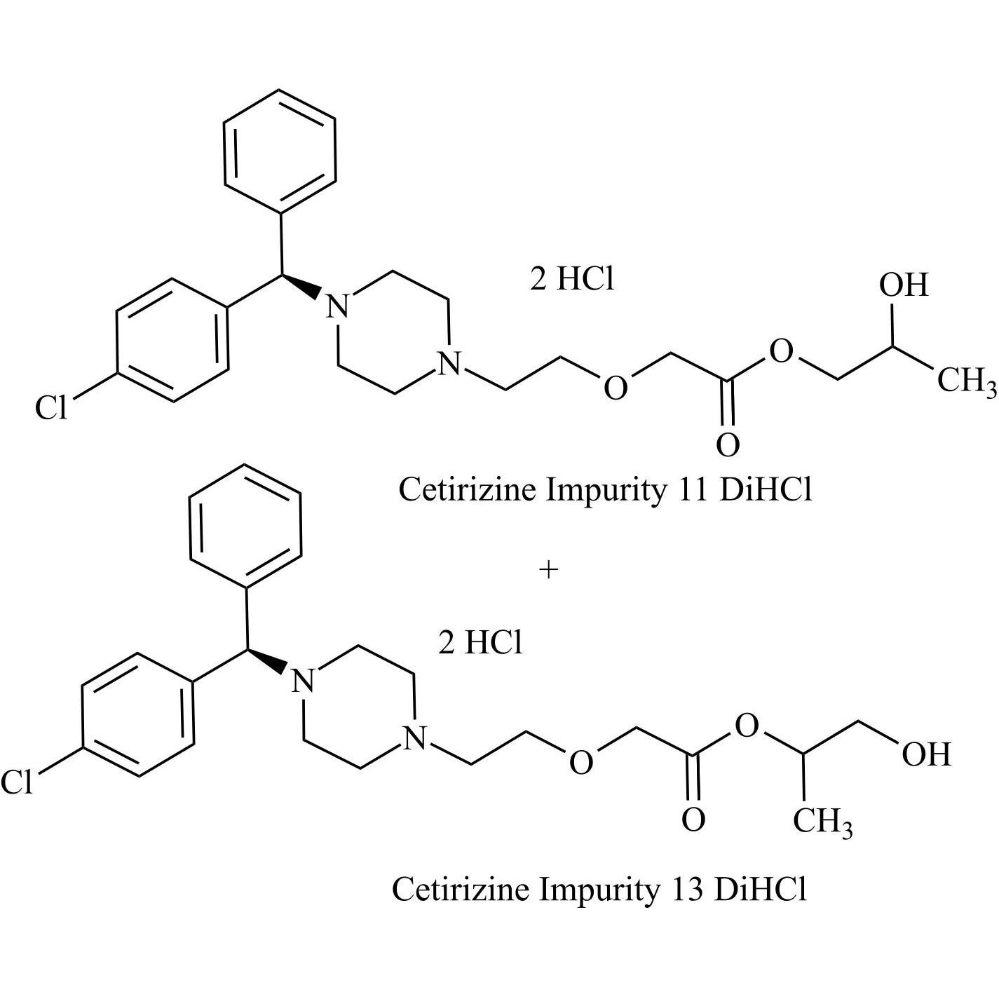 Picture of Cetirizine Impurity 15 DiHCl (Mixture of Cetirizine Impurity 11 DiHCl and Cetirizine Impurity 13 DiHCl)
