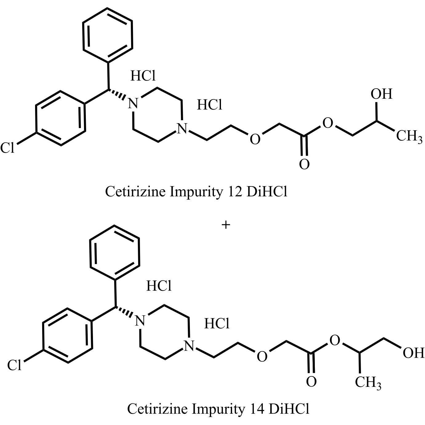 Picture of Cetirizine Impurity 16 DiHCl (Mixture of Cetirizine Impurity 12 DiHCl and Cetirizine Impurity 14 DiHCl)
