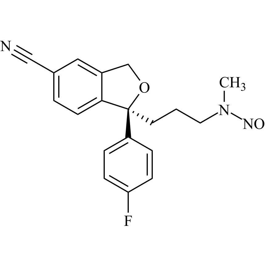 Show details for N-Nitroso-(S)-Citalopram EP Impurity D (N-Nitroso-(S)-Citalopram USP Related Compound D (Free Form), N-Nitroso-N-Desmethyl-(S)-Citalopram) Picture of N-Nitroso-(S)-Citalopram EP Impurity D (N-Nitroso-(S)-Citalopram USP Related Compound D (Free Form), N-Nitroso-N-Desmethyl-(S)-Citalopram)