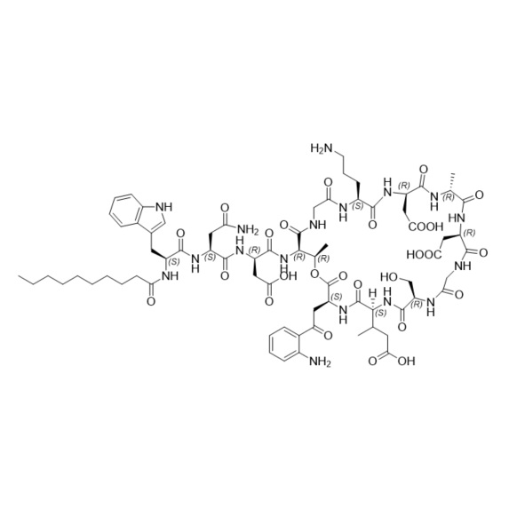 Show details for Daptomycin Impurity 33 (Daptomycin beta-isomer diastereomer, Acetate Salt) Picture of Daptomycin Impurity 33 (Daptomycin beta-isomer diastereomer, Acetate Salt)