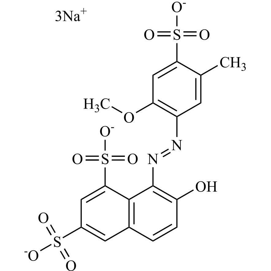 Picture of 7-Hydroxy-8-[2-(2-methoxy-5-methyl-4-sulfophenyl)diazenyl]-1,3-Naphthalenedisulfonate Sodium