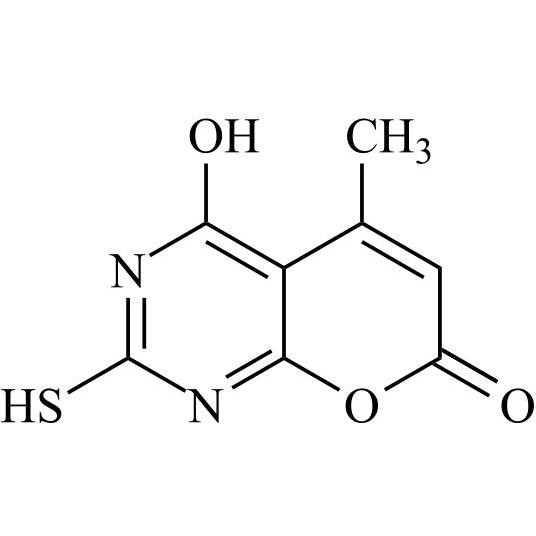 Picture of 4-hydroxy-2-mercapto-5-methyl-7H-pyrano[2,3-d]pyrimidin-7-one