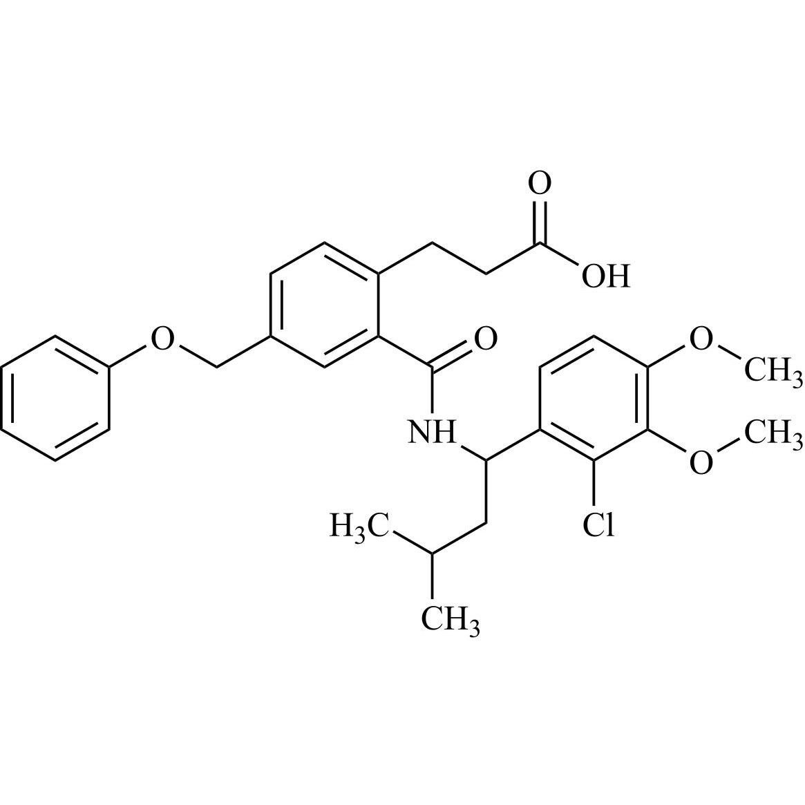 Picture of 3-(2-((3-Methyl-1-(2-Chloro-3,4-Dimethoxyphenyl)butyl)carbamoyl)-4-Phenoxymethylphenyl)propanoic Acid