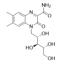 Picture of 6,7-dimethyl-3-oxo-4-[(2S,3S,4R)-2,3,4,5-tetrahydroxypentyl]quinoxaline-2-carboxamide